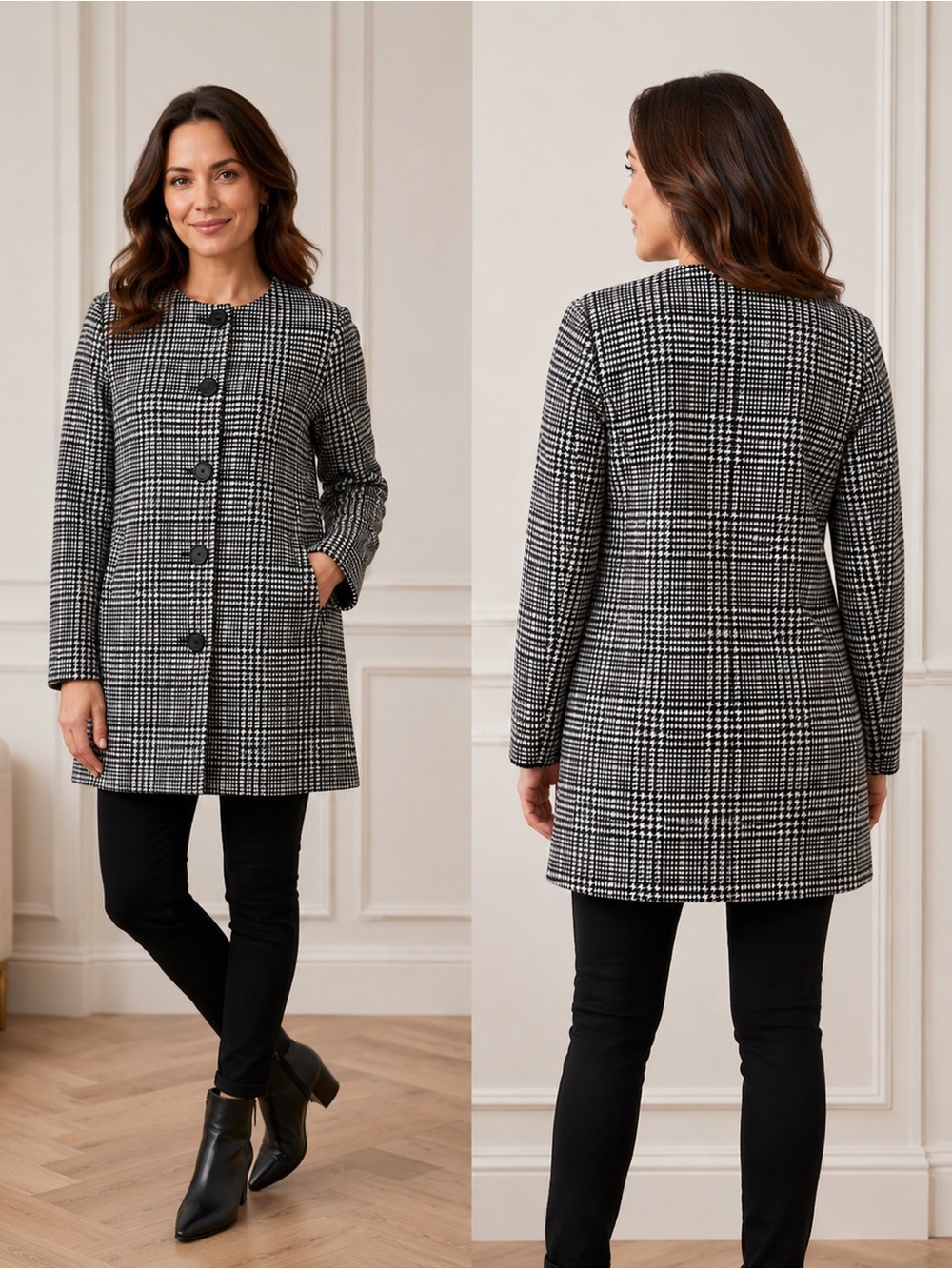 Nanette Lepore Plaid Wool Women's Coat Multicolor Size M Long Sleeve Pockets
